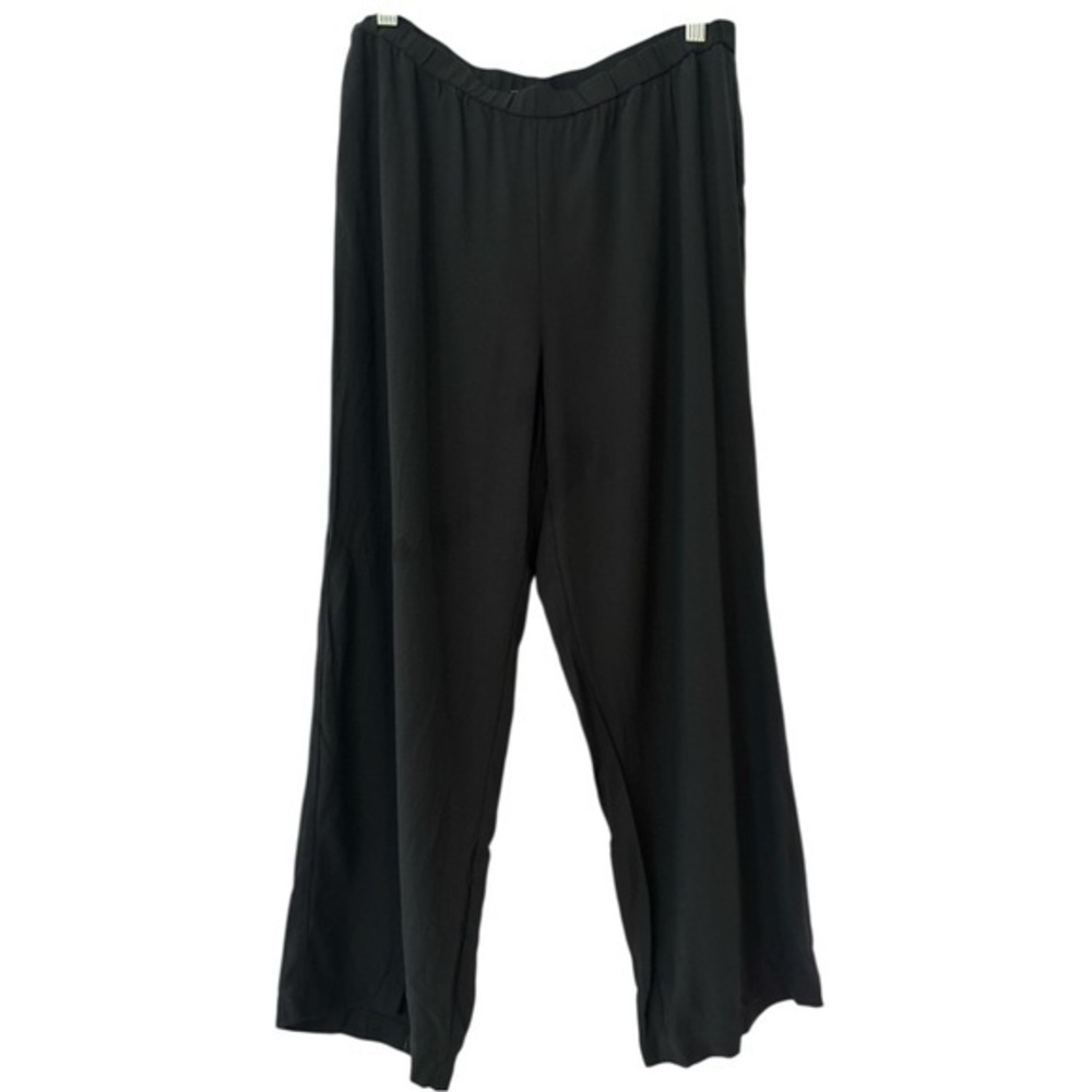 Eileen Fisher Wide Leg High Rise Ankle Silk Trouser Pants in Black Size Small